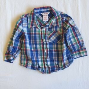 joe fresh plaid cotton button down collared shirt 6-12 months baby boy